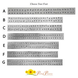 May include: A graphic showing seven different font styles for lettering. Each style is labeled with a letter from A to G. The letters of the alphabet are shown in both uppercase and lowercase for each font style. The text "Choose Your Font" is at the top of the graphic.