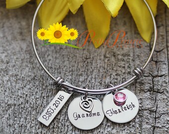 Est. Grandma Bangle, Nana Personalized Bracelet, Gift for Grandmother, Hand Stamped, Adjustable Bangle, New Baby Gift, New Grandma Gift