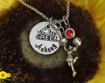 Personalized Cheerleader Necklace, Cheer Squad Gift, Cheer Jewelry, Hand Stamped, Cheer Mom Gift, Cheer Coach Gift, Varsity Cheer, HS Cheer