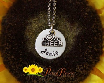 Personalized I Love to Cheer Necklace, Hand Stamped Cheer Squad Gift, Cheerleading Jewelry