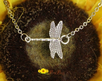 Dragonfly ketting, horizontale Dragonfly sieraden, tiener cadeau, transformatie symbool, graduatiegift, levensverandering cadeau, zilveren Dragonfly