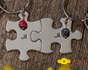 Initial Puzzle Piece Keychain Set, Personalized, Hand Stamped, Couples Gift, Sorority Sisters, Present for Siblings, Best Friends Gift