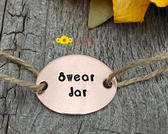 Swear Jar Label, Hand Stamped Jar Label, Naughty Nice Tags, Custom Mason Jar Tag, Silver Copper Gold Tag