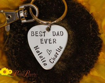 Best Dad Ever Guitar Pick Keychain, Hand Stamped, Music Lovers Gift, Personalized, Father's Day, Guitar Player Gift, Dad's Gift from Kids