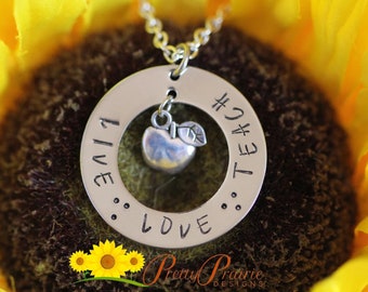 Live Love Teach Necklace, Teacher Keychain, Teacher Gift, Love to Teach Jewelry, End of Year Gift, Favorite Teacher, Washer Necklace