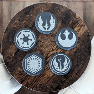 Star Wars Themed 4&quot; round Engraved Stone Coasters - Set of (5) - Housewarming Gift - Unique Gift for Star Wars Fans