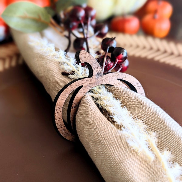 Pumpkin Napkin Ring - 100% REAL Wood - Walnut - Thanksgiving Napkin Ring - Holiday Place Setting - Wood Napkin Ring - Elegant Place Setting