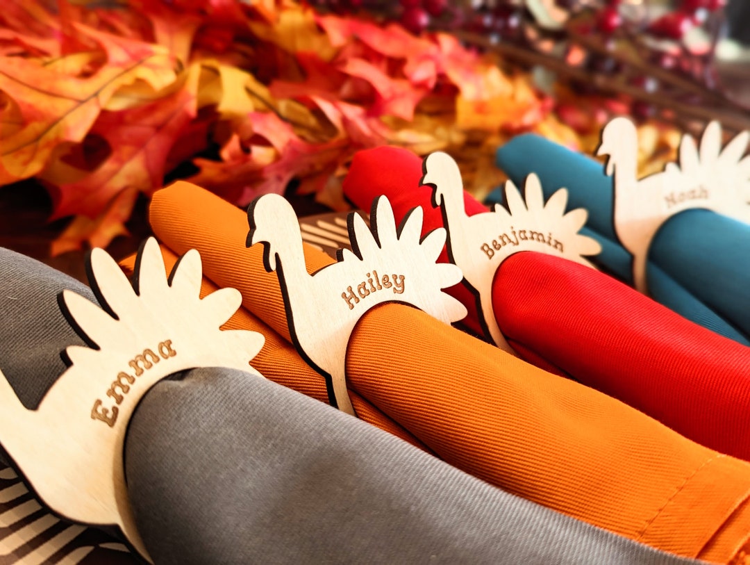 Personalized Turkey Napkin Ring Engraved Thanksgiving Napkin Ring Wood