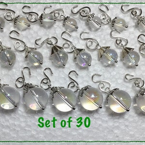 Handcrafted Miniature Set of 30 Clear AB Glass Christmas Ornaments Bright Silver 6mm 8mm 12mm