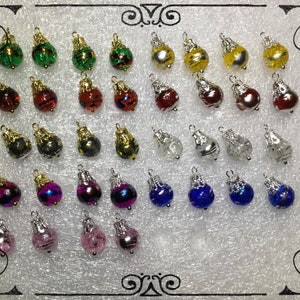 Miniature Metallic Drawbench Crackle Glass Gold Silver Red Green Christmas Tree Ornaments 8mm Set of 36