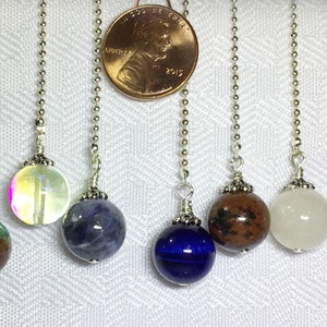 YOU PICK** Handcrafted Semi Precious Gemstone 12mm Fan Pulls Choose Your Size Silver Chain