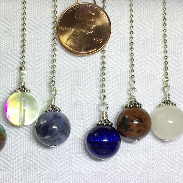 YOU PICK** Handcrafted Semi Precious Gemstone 12mm Fan Pulls Choose Your Size Silver Chain