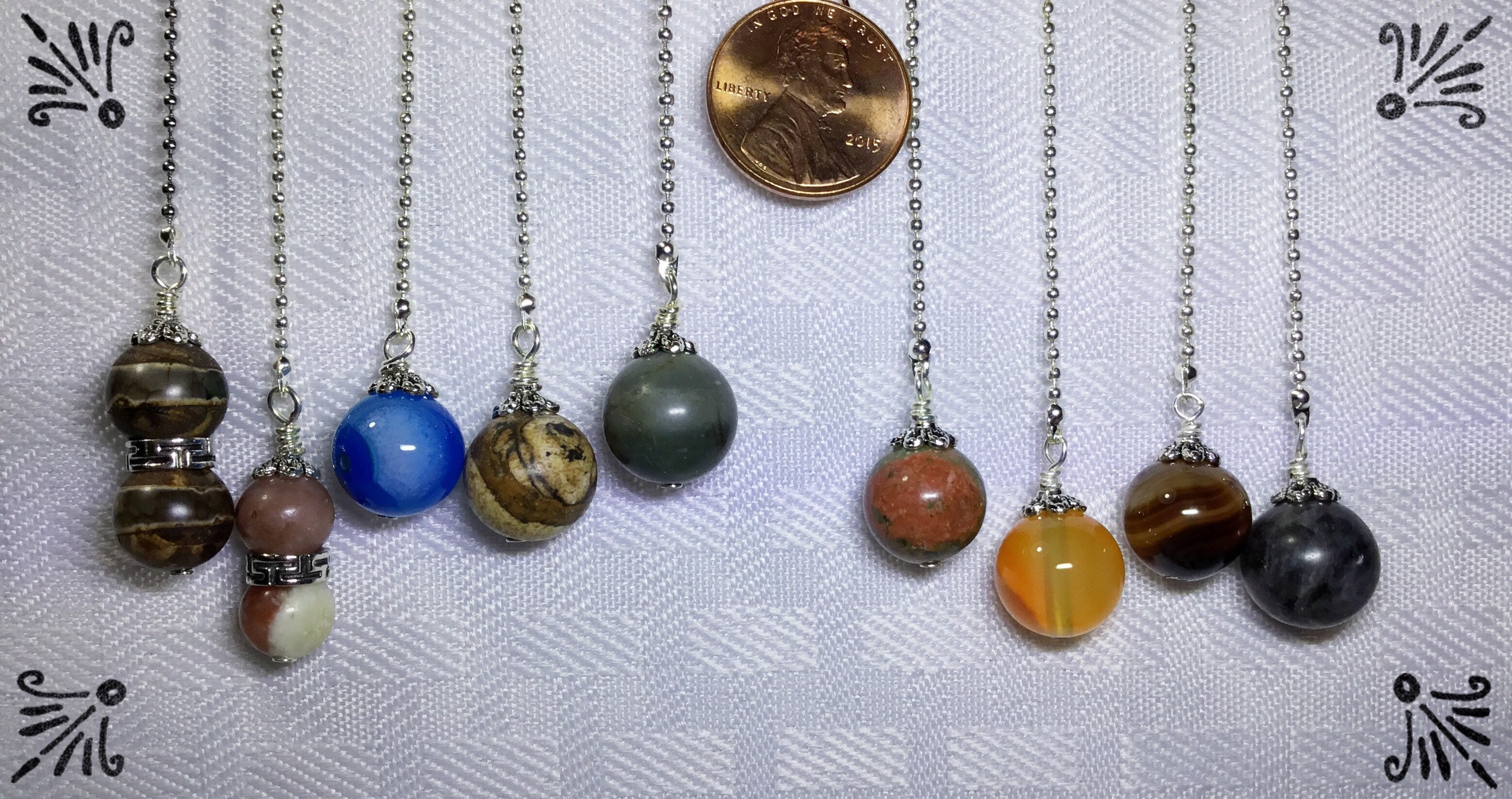 You choose* Handcrafted Semi Precious Gemstone Silver Ceiling Fan Pull