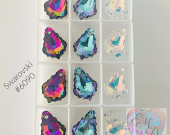 Swarovski Crystal Baroque Pendants: 16mm Vitrail Light, Medium, Aurora Borealis, Set of 2