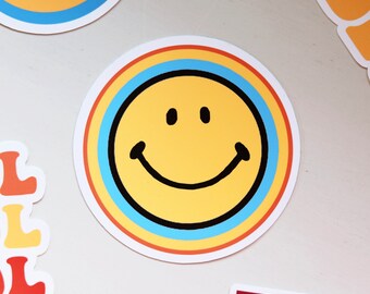 Automotive Funky Gifts Rainbow Smiley Face Vinyl Sticker Decals Stickers