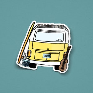 Beach Day Hippie Bus | Sticker | Vinyl - Summer - Surf - Yellow - Road Trip  - Ocean - Outdoors - Camp - Hawaii - Florida - Sun