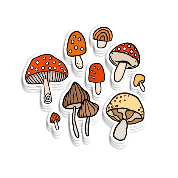 Pack of Mini Mushroom Vinyl Stickers - Decals ,  For Journaling , Scrapbooking , Bullet Journals , Waterproof , Laptop , Water Bottle