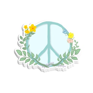 Floral Peace Sign Vinyl Sticker - Decal / Flowers / Hippie Hippy / Plants / Green / Minimal / Yellow / Gift / Boho