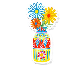 Colorful Flower Vase Sticker - Decal , Floral , Ceramic , Plants , Gift , Mom
