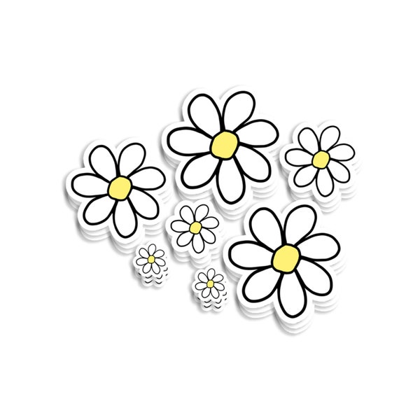 Mini Daisy Vinyl Sticker Pack - Imperméable à l’eau , Brillant , Mignon , Esthétique , Ordinateur portable , Bouteille d’eau , Plantes