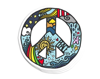Peace Sign Vinyl Sticker - Decal,  Colorful , Floral Sticker , Flowers , Cooler , Water Bottle , Hippie