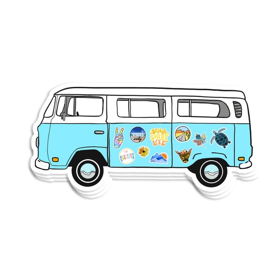 Blue Sideways Bus Vinyl Sticker Decal , Road Trip , Kombi , VW , Water  Proof 