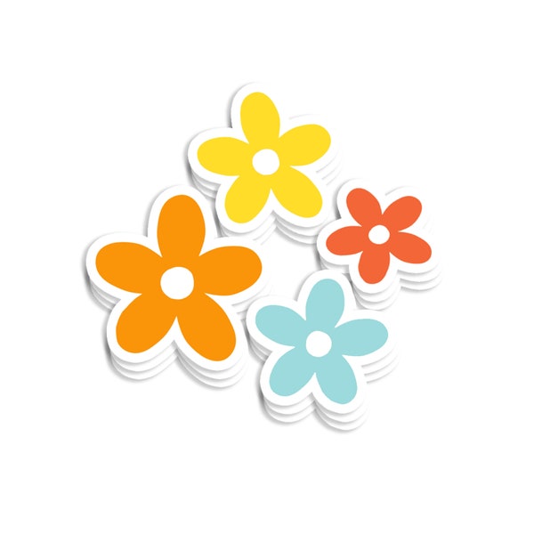 Retro Flower Vinyl Sticker Set - Decals, Mini , Pack , Vintage , Colors , Orange , Blue