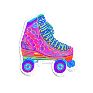 Colorful Roller Skate Sticker - Decal / Pink / Roller Derby / Gift / Peace Sign / Seventies / Hippie Hippy / Mandala / laptop / Water Proof