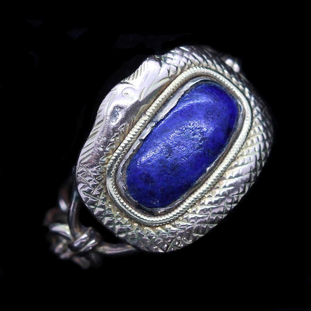 Antique Snake Ring 14k Gold Lapis Lazuli Memorial Memento Mori Etsy Australia