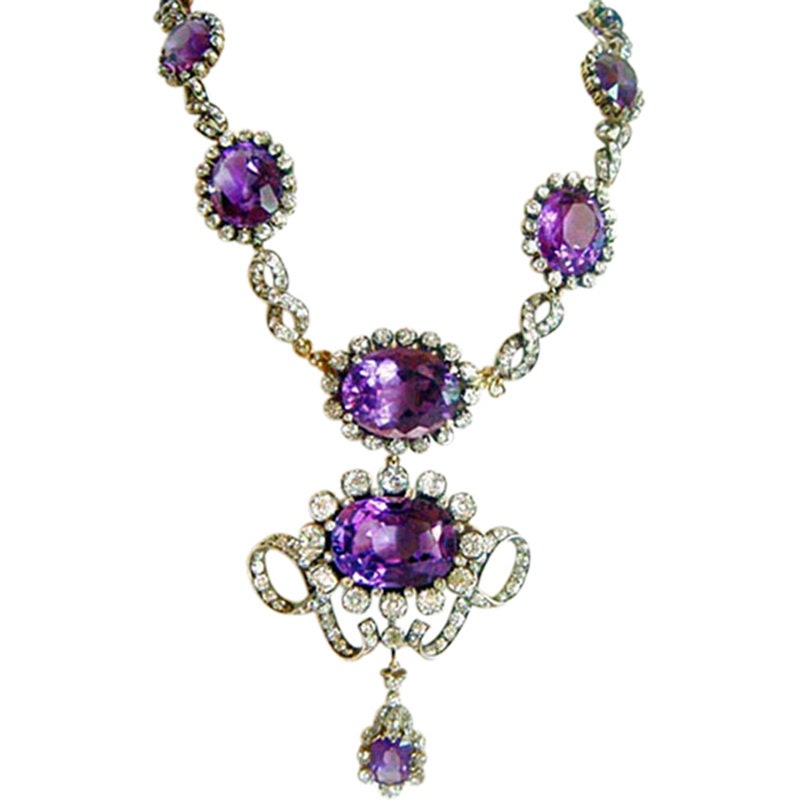 Victorian Necklace 90ct Amethyst 17.25ct Diamond 14k Gold | Etsy