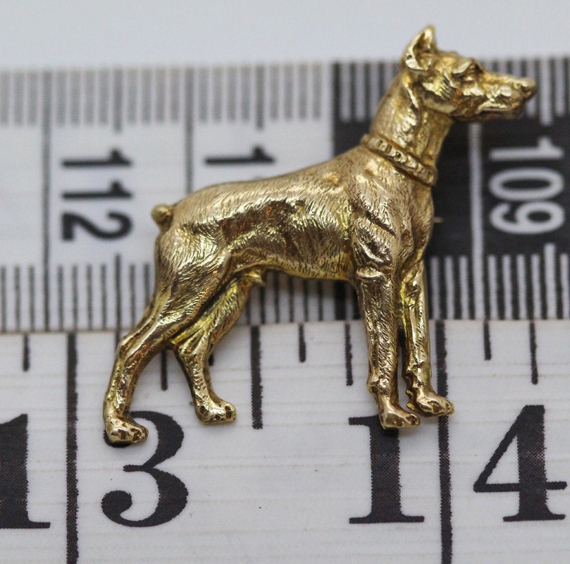 Vintage Doberman Pinscher Dog Brooch Figural Sculpted 14k Gold - Etsy