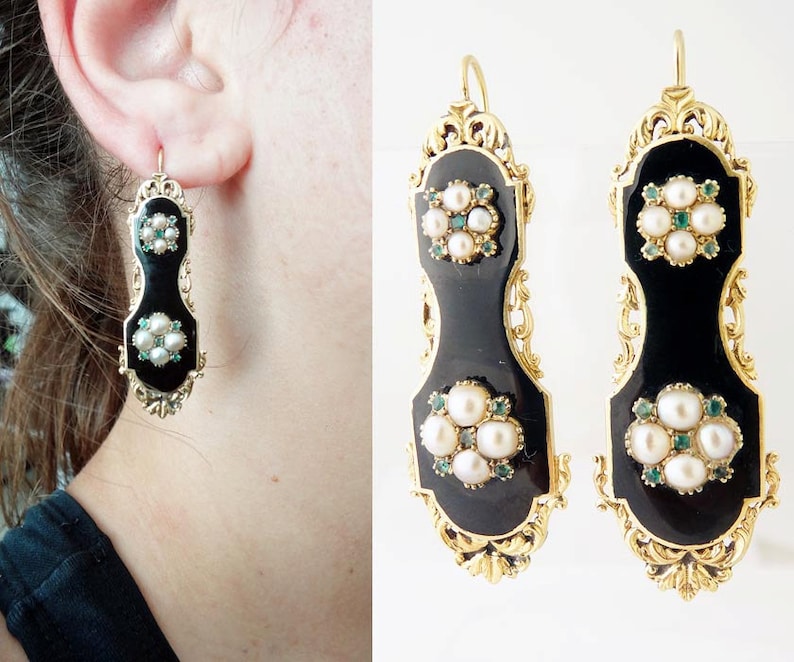 Antique French Earrings Charles X Victorian Gold Pearls Etsy