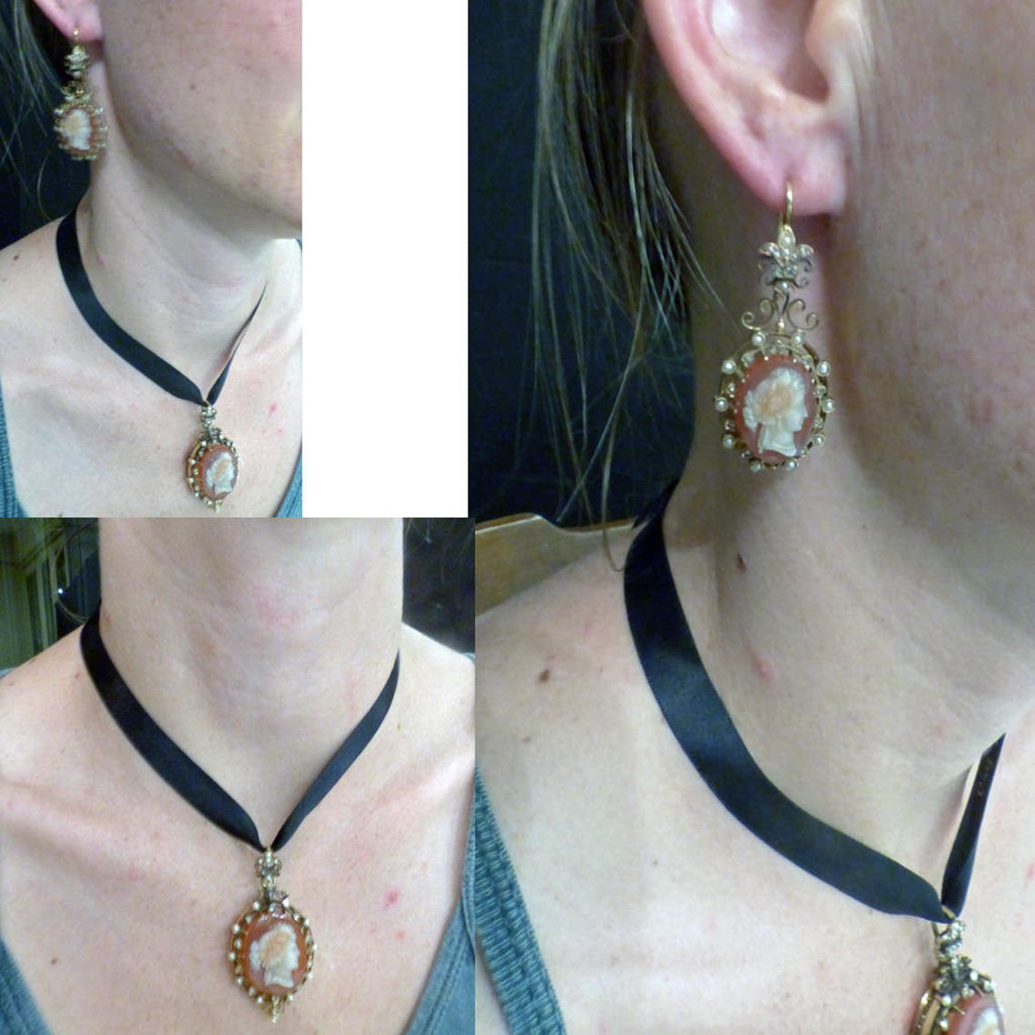 Antique Victorian Earrings Pendant Set Cameo 18k Gold Diamonds Etsy