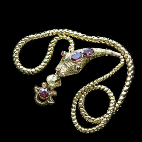 Antique Victorian Snake Necklace 14k Gold Garnets
