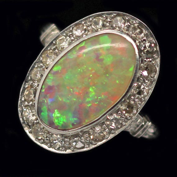 Antique Edwardian Ring Opal Diamonds Platinum w Appraisal | Etsy