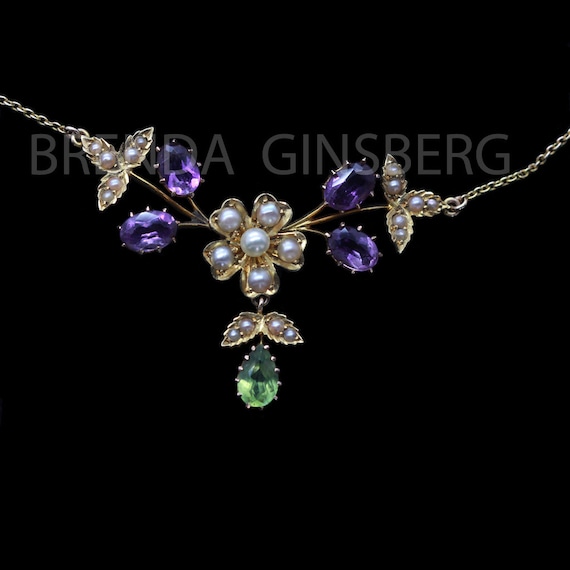 Antique Edwardian Necklace 15ct Gold Amethyst Peri