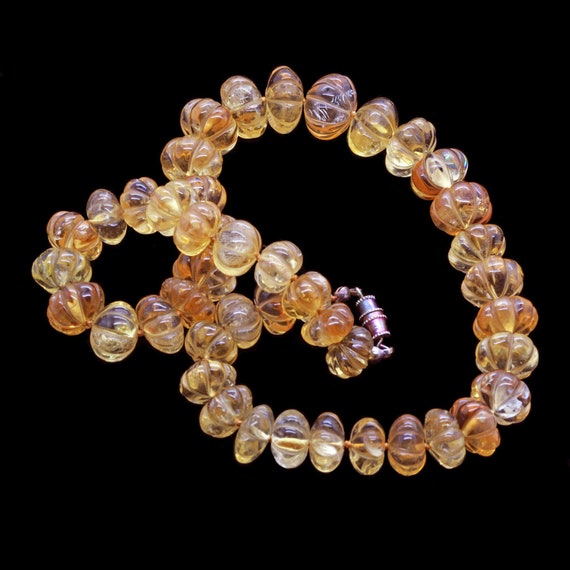 Antique Victorian Carved Citrine Gemstone Necklace