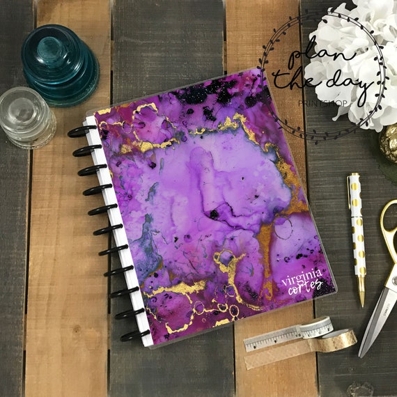 Inky Glitter Personalized Planner Cover Erin Condren Plum Etsy