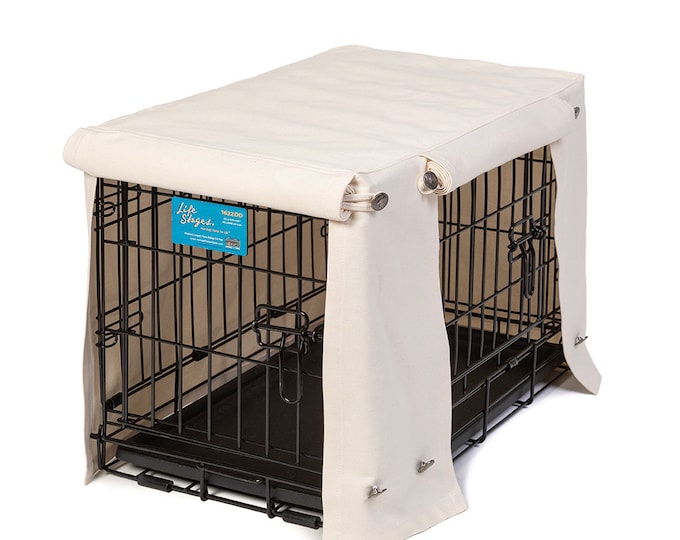 View of Washable Dog Crate Cover in Natural - Etsy