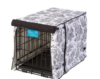 Rustic Life Toile with Black Twill Dog Crate Cover - Designer