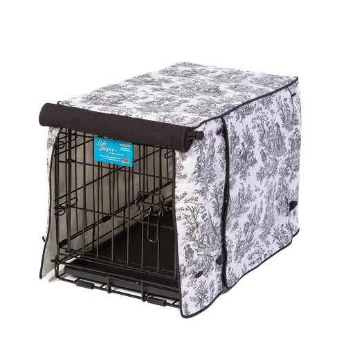 Image showcasing Rustic Life Toile With Black Twill Dog Crate Cover Designer - Etsy