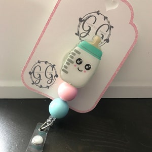 Baby Bottle Retractable Badge Reel, RN Badge Holder, ID Holder