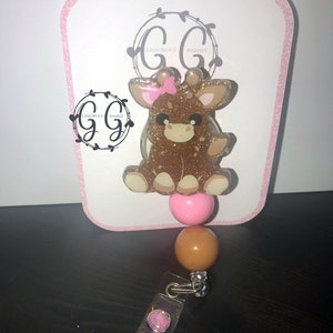 Sitting Giraffe Retractable Badge Reel, RN Badge Holder, ID Holder