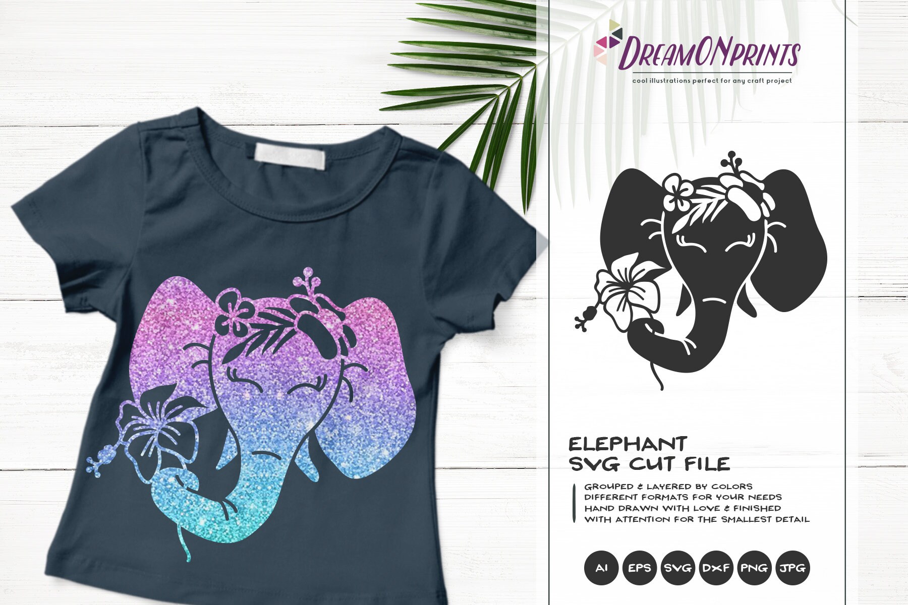 Elephant With Flowers Svg Tropical Paper Cut Design