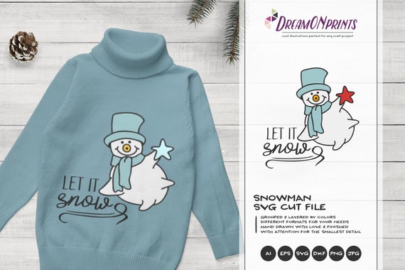Snowman SVG Funny Winter, Children Illustration, Let It Snow Svg DXF Files for Cricut, Silhouette Cutting Machines