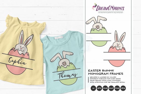 Easter Bunny Monogram Frame SVG Funny Easter Svg Cut Files, Bunny SVG Easter, DXF, Svg for Silhouette, Svg for Cricut Cut Files DOP198