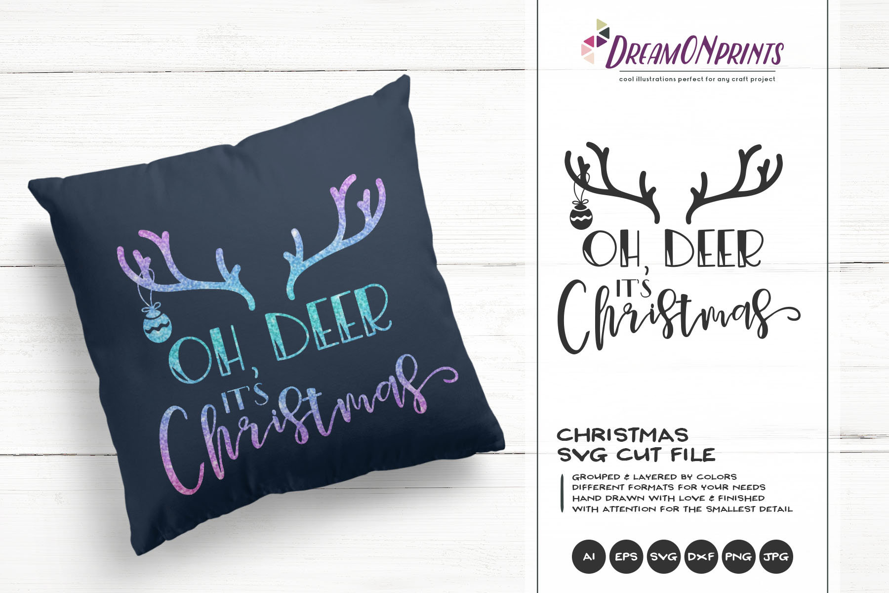 Christmas Deer Svg Antlers Oh Deer It S Christmas Cut Files Cute Winter Design