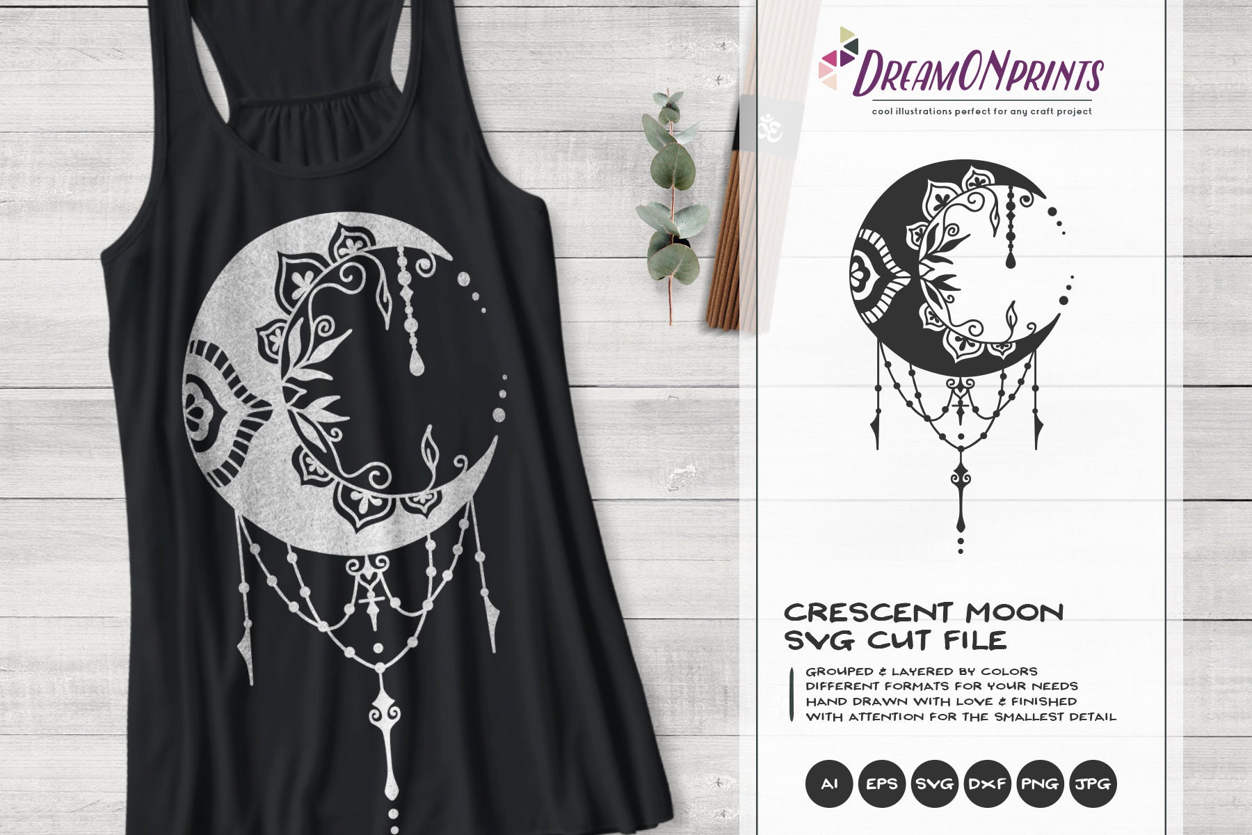 Crescent Moon SVG | Zentangle SVG | Halloween SVG Cut File