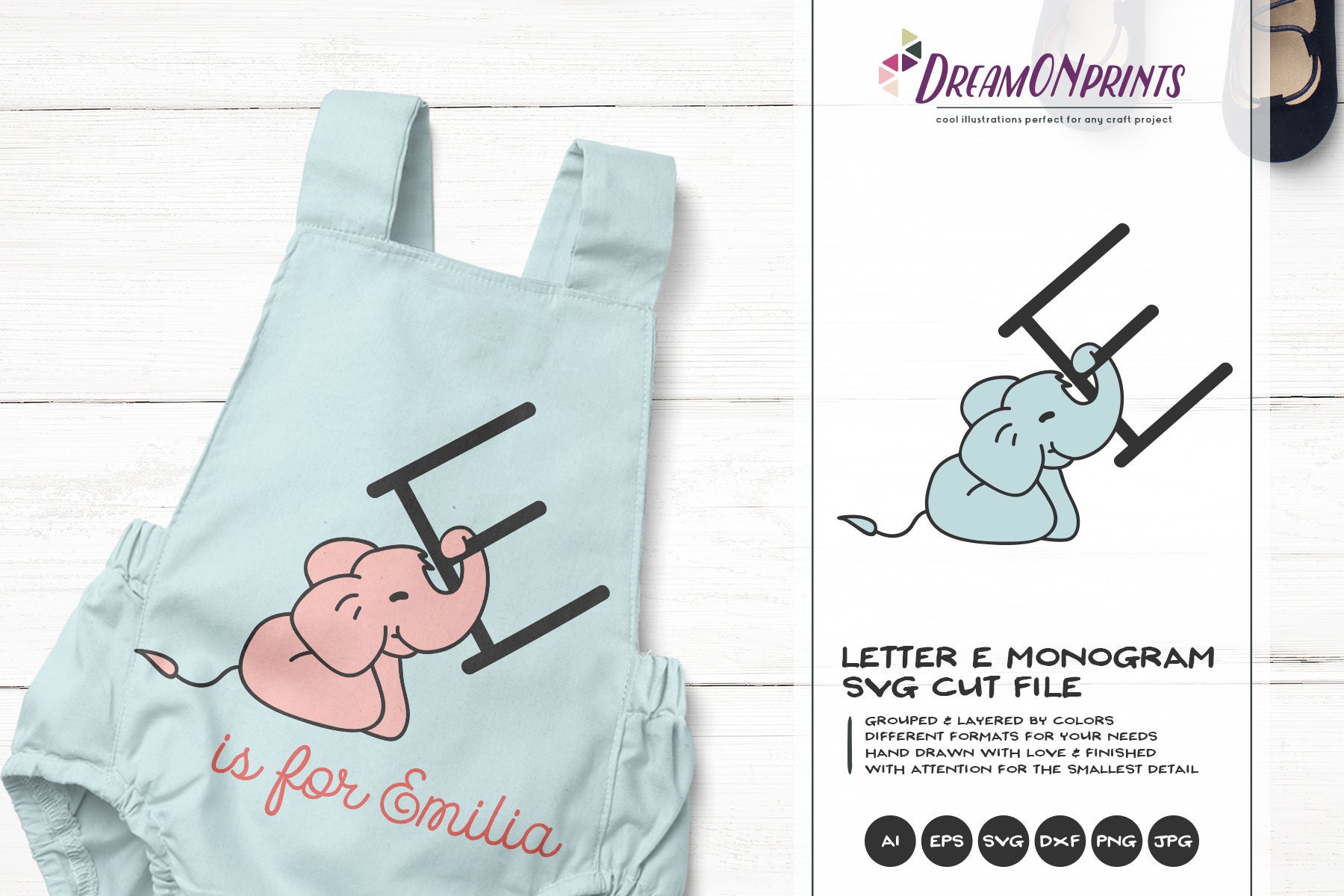 Download Monogram Letter E SVG Cut File | Letter E with Elephant