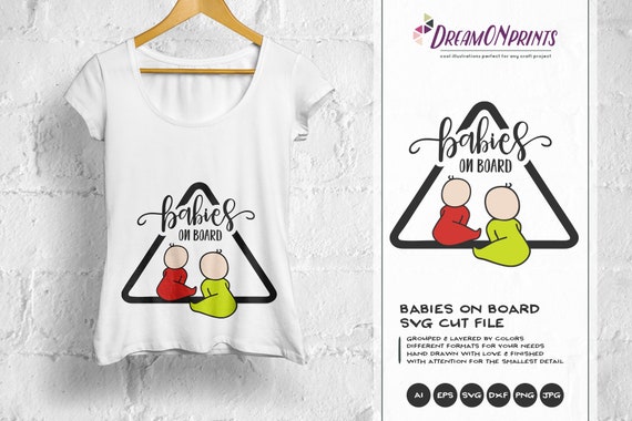 Twins on Board SVG, New Born SVG New Baby SVG, Pregnancy, Pregger, Baby Announcement Svg, Dxf Png Eps, Svg for Silhouette, Cricut Svg DOP169